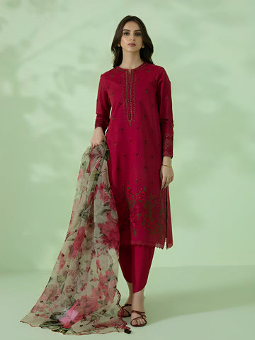 SAPPHIRE - 3PC DHANAK EMBROIDERED SHIRT WITH ORGANZA PRINTED DUPATTA & TROUSER - HZG1284