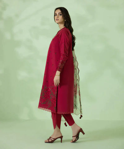 SAPPHIRE - 3PC DHANAK EMBROIDERED SHIRT WITH ORGANZA PRINTED DUPATTA & TROUSER - HZG1284