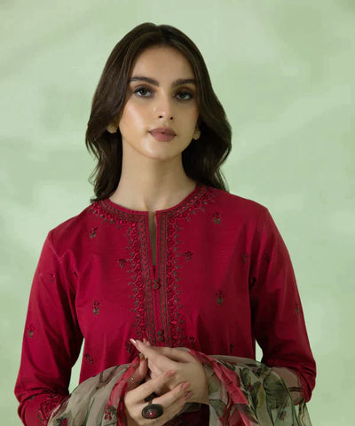 SAPPHIRE - 3PC DHANAK EMBROIDERED SHIRT WITH ORGANZA PRINTED DUPATTA & TROUSER - HZG1284