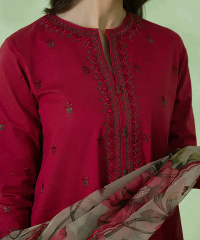 SAPPHIRE - 3PC DHANAK EMBROIDERED SHIRT WITH ORGANZA PRINTED DUPATTA & TROUSER - HZG1284