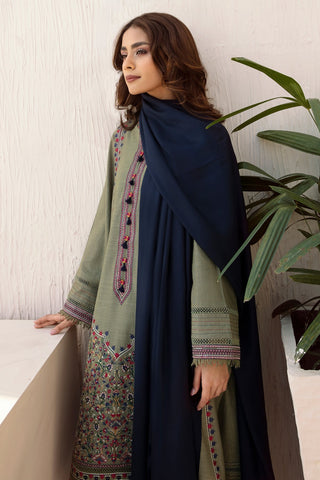 JAZMIN - 3PC DHANAK EMBROIDERED SHIRT WITH DHANAK SHAWL AND TROUSER - HZ1291