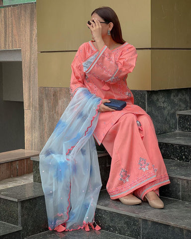 MAIRA ZUNNORAIN - 3PC LAWN EMBROIDERED SHIRT WITH MANAAR PRINTED DUPPATA AND TROUSER - HZG1173