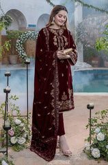 Azure - 3PC Velvet Heavy Embroidered Shirt With Velvet Heavy Embroidered Shawl - HZG1304
