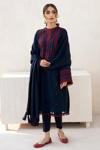 JAZMIN - 3PC DHANAK EMBROIDERED SHIRT WITH PASHMINA SHAWL AND TROUSER - HZG1300