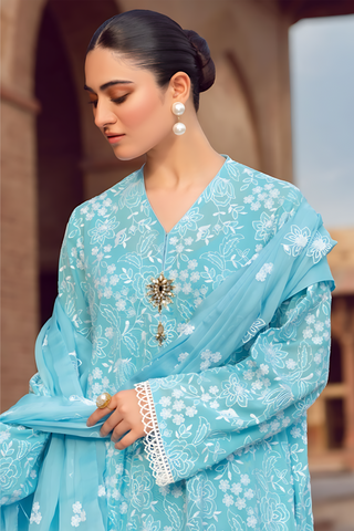 MARIA B - 3PC DHANAK EMBROIDERED SHIRT WITH CHIFFON EMBROIDERED DUPATT ...