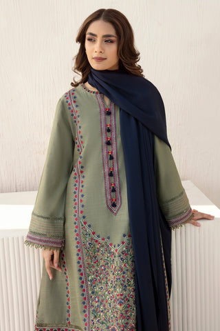 JAZMIN - 3PC DHANAK EMBROIDERED SHIRT WITH DHANAK SHAWL AND TROUSER - HZ1291