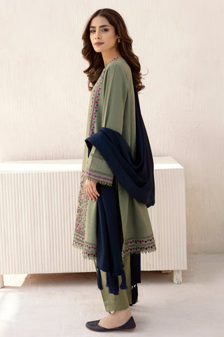 JAZMIN - 3PC DHANAK EMBROIDERED SHIRT WITH DHANAK SHAWL AND TROUSER - HZ1291