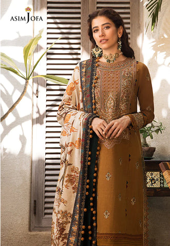 ASIM JOFA - 3PC LAWN EMBROIDERED SHIRT WITH PRINTED MANAAR DUPATTA AND TROUSER - HZG1519