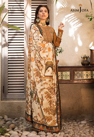 ASIM JOFA - 3PC LAWN EMBROIDERED SHIRT WITH PRINTED MANAAR DUPATTA AND TROUSER - HZG1519