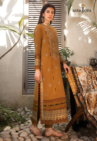 ASIM JOFA - 3PC LAWN EMBROIDERED SHIRT WITH PRINTED MANAAR DUPATTA AND TROUSER - HZG1519