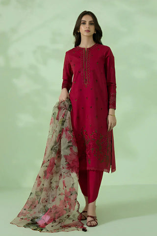 SAPPHIRE - 3PC DHANAK EMBROIDERED SHIRT WITH ORGANZA PRINTED DUPATTA & TROUSER - HZG1284