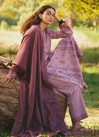 MARIA B - 3PC DHANAK EMBROIDERED SHIRT WITH DHANAK EMBROIDERED SHAWL AND TROUSER - HZG1447